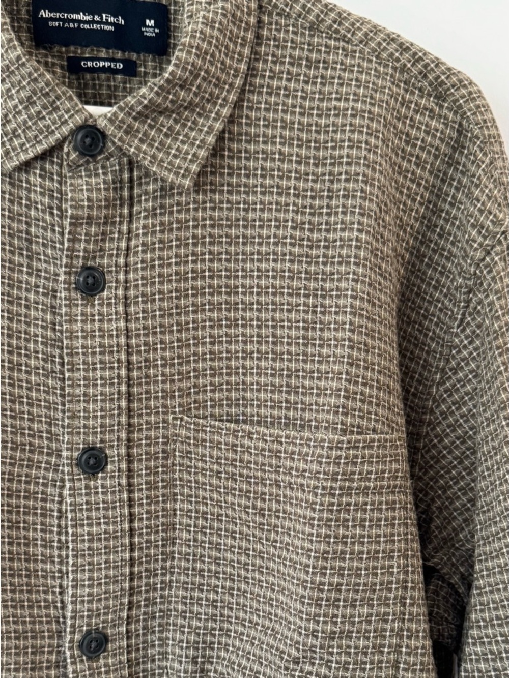 Abercrombie & Fitch Cropped Waffle Knit Button-Up Shirt